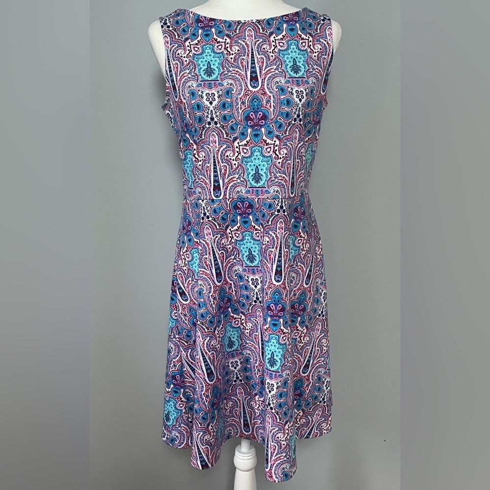 Talbots Floral Paisley Print Fit & Flare Sleeveless Knee Length Dress Size M